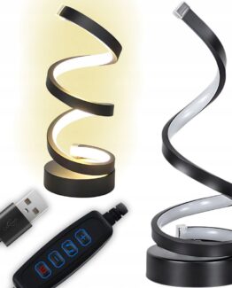 Lampa LED de birou tip spirala KESNUP, trei temperaturi de culoare: calda, meutra si rece, dimabila, dimensiuni 25 x 10 cm, alimentare USB, reglare intensitate, 5W, 220V, iluminat decorativ in dormitor sau birou, Negru