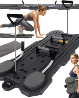 Placa fitness multifunctionala pentru exercitii cu extensoare pentru Pilates KESNUP, cu display LCD, suport pliabil si portabil, ideala pentru Yoga, rezistenta reglabila, suprafata antialunecare, pentru dezvoltarea muschilor abdominali, piept, brate, Gri
