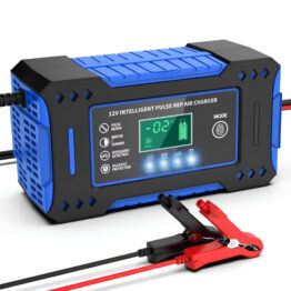 Redresor smart digital pentru acumulatori KESNUP, functie regenerare - desulfatare, incarcator inteligent 6A 12V, automat, ecran tactil LCD, 4 moduri de reparare automata, pentru baterii cu plumb-acid pentru camioane, motociclete, barci, Albastru
