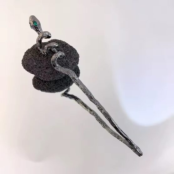 Ac de păr KESNUP în formă de șarpe, din aliaj metalic negru cu detaliu verde, stil elegant și misterios pentru coafuri moderne și de seară, Verde / Negru