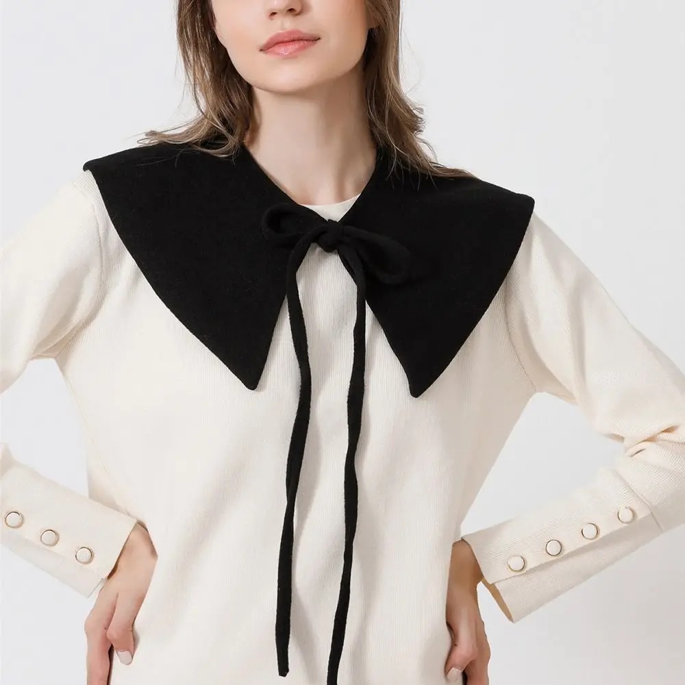 Guler detasabil KESNUP, model oversized, prindere cu fundita, marime universala, material poliester, Negru