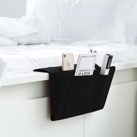 Organizator pentru marginea patului KESNUP, inlocuitor pentru noptiera, material fetru, compartimente multiple, capacitate mare, pentru dormitor, paturi supraetajate si de spital , calatorii, 32 x 20 cm, Negru