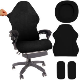 Husa universala de protectie pentru scaun gaming, de calculator sau de birou KESNUP, include 2 huse pentru cotiere, material polyester elastic, dimensiune 83, 57 / 52.5 x 50 cm, Negru 1 Husa universala de protectie pentru scaun gaming, de calculator sau de birou KESNUP, include 2 huse pentru cotiere, material polyester elastic, dimensiune 83, 57 / 52.5 x 50 cm, Negru