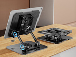 Suport pentru tableta si telefon cu cooler racitor KESNUP, compatibil cu dispozitive cu display intre 4 - 16 inch, portabil, rotativ 360°, trepied cu inaltime si inclinatia reglabila, material otel carbon, dimensiuni 18.5 x 16 - 15.5 cm, Gri 5 Suport pentru tableta si telefon cu cooler racitor KESNUP, compatibil cu dispozitive cu display intre 4 - 16 inch, portabil, rotativ 360°, trepied cu inaltime si inclinatia reglabila, material otel carbon, dimensiuni 18.5 x 16 - 15.5 cm, Gri