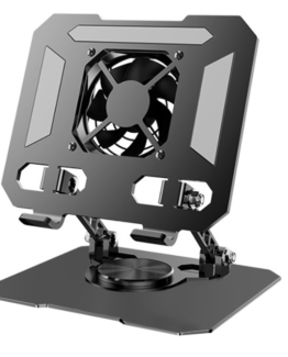 Suport pentru tableta si telefon cu cooler racitor KESNUP, compatibil cu dispozitive cu display intre 4 - 16 inch, portabil, rotativ 360°, trepied cu inaltime si inclinatia reglabila, material otel carbon, dimensiuni 18.5 x 16 - 15.5 cm, Gri