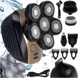 Aparat de ras profesional pentru cap si fata cu 6 lame oscilante rotative KESNUP, include set complet cu trimmer de precizie si perii curatare, accesorii barba, nas, urechi, perciuni, rezistent la apa IPX6, durata functionare 1.5 ore, alimentre USB, Negru 1 Aparat de ras profesional pentru cap si fata cu 6 lame oscilante rotative KESNUP, include set complet cu trimmer de precizie si perii curatare, accesorii barba, nas, urechi, perciuni, rezistent la apa IPX6, durata functionare 1.5 ore, alimentre USB, Negru