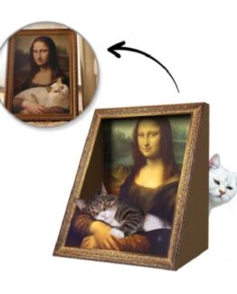 Casuta pentru pisici tip scratcher si culcus 3D pentru pisici in forma de tablou Monalisa KESNUP, pictura detasabila, dimensiuni 44 x 52 x 35 cm, baza antiderapanta, material ecologic, Multicolor
