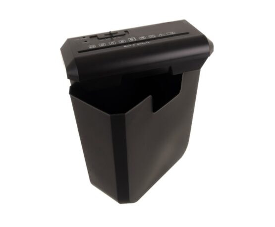 Distrugator de documente cu capacitate de taiere 6 coli tip A4 KESNUP, taiere in banda tip strip-cut, protectie supraincalzire, capacitate cos 10L, dimensiuni 30.5 x 15.5 x 31.5 cm, Negru