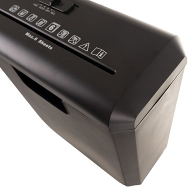 Distrugator de documente cu capacitate de taiere 6 coli tip A4 KESNUP, taiere in banda tip strip-cut, protectie supraincalzire, capacitate cos 10L, dimensiuni 30.5 x 15.5 x 31.5 cm, Negru