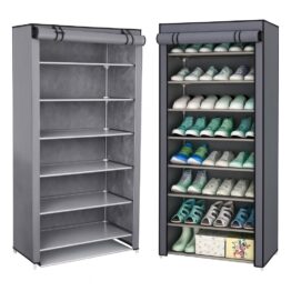 Dulap textil organizare incaltaminte KESNUP, organizator pentru pantofi cu suport metalic, 9 rafturi de depozitare, tub de otel 13 mm, cu fermoar, usor de asamblat, dimensiuni 160 x 30 x 60 cm, Gri Inchis 1 Dulap textil organizare incaltaminte KESNUP, organizator pentru pantofi cu suport metalic, 9 rafturi de depozitare, tub de otel 13 mm, cu fermoar, usor de asamblat, dimensiuni 160 x 30 x 60 cm, Gri Inchis