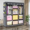 Dulap pliabil din material textil KESNUP, sifonier pentru haine si incaltaminte cu suport metalic, rafturi de depozitare, 2 sectiuni pentru umerase, 4 buzunare laterale, cu fermoar, usor de asamblat, dimensiuni 170 x 45 x 130 cm, Gri Inchis