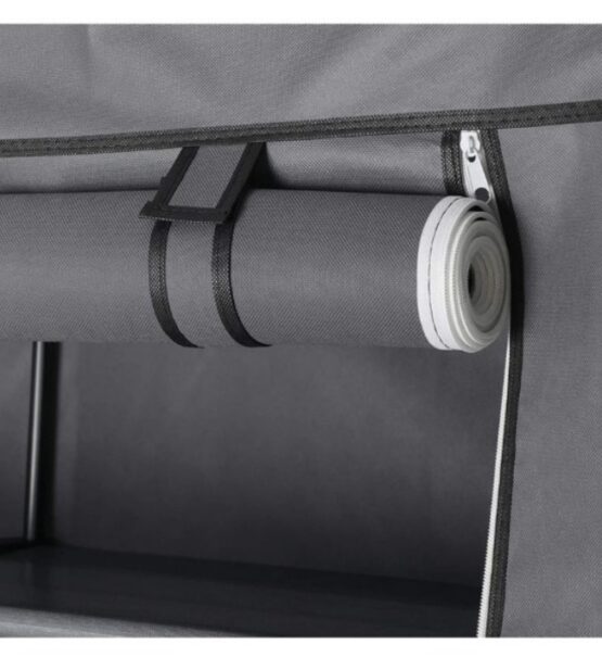 Dulap pliabil din material textil KESNUP, sifonier pentru haine si incaltaminte cu suport metalic, rafturi de depozitare, 2 sectiuni pentru umerase, 4 buzunare laterale, cu fermoar, usor de asamblat, dimensiuni 170 x 45 x 130 cm, Gri Inchis