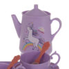 Set jucarie educativa 48 de piese pentru petrecerea de ceai KESNUP, ideal pentru copii 3+ ani, include ceainic, cesti, farfurii, tacamuri, bomboane, gogosi, macarons, fursecuri, geanta de protectie si transport cu unicorn, Multicolor