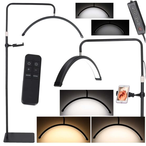 0Lampa profesionala cosmetica LED pentru make-up tip semiluna KESNUP, ideala pentru extensii de gene, manichiura, tatuaje, studiouri, telecomanda, putere 36 W, lumina calda / neutra / rece, 7 moduri iluminare, rotire 360°, inaltime 140 - 180 cm, Negru 1 Lampa profesionala cosmetica LED pentru make-up tip semiluna KESNUP, ideala pentru extensii de gene, manichiura, tatuaje, studiouri, telecomanda, putere 36 W, lumina calda / neutra / rece, 7 moduri iluminare, rotire 360°, inaltime 140 - 180 cm, Negru