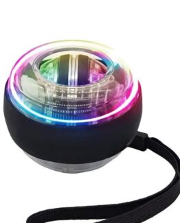 Minge giroscopica cu iluminare LED pentru antrenament mana, incheietura si antebrat KESNUP, anti-stres, fitness, exercitii de precizie, forta maxima 20 kg, pana la 21.000 de rotatii pe minut, dimensiune 7 x 6 cm, cu snur pentru incheietura mainii, Negru