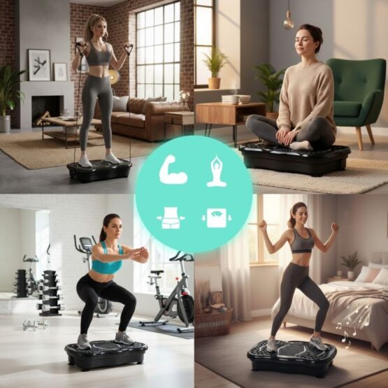 Aparat vibromasaj tip platforma cu suprafata presopunctura, ecran LCD si 2 benzi de rezistenta elastice KESNUP, cu telecomanda, 5 programe prestabilite, 100 trepte viteza, conectivitate boxe Bluetooth, greutate maxima 120 kg, alimentare 230V, Negru