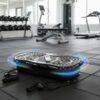 Aparat vibromasaj tip platforma cu suprafata presopunctura, ecran LCD si 2 benzi de rezistenta elastice KESNUP, cu telecomanda, 5 programe prestabilite, 100 trepte viteza, conectivitate boxe Bluetooth, greutate maxima 120 kg, alimentare 230V, Negru
