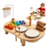 Set muzical educational Montessori tip masuta KESNUP, varsta 3+ ani, include xilofon, tobe, cinele si clopotei, pentru dezvoltarea senzoriala si motorie, materiale naturale sigure, design estetic, culori calde, dimensiuni 24.5 x 38.5 x 23.5 cm, Multicolor