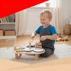Set muzical educational Montessori tip masuta KESNUP, varsta 3+ ani, include xilofon, tobe, cinele si clopotei, pentru dezvoltarea senzoriala si motorie, materiale naturale sigure, design estetic, culori calde, dimensiuni 24.5 x 38.5 x 23.5 cm, Multicolor