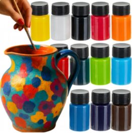 Set 12 vopsele pentru sticla si ceramica KESNUP, ideal pentru portelan, cani, farfurii, culori rezistente la coacere, capacitate tub 20 ml, pictura detaliata si precisa, pentru incepatori si avansati, cutie de depozitare, Multicolor