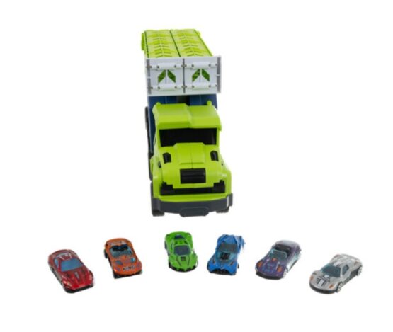 Set de joaca camion trailer cu pista de masinute KESNUP, 6 masinute metalice, include stickere colorate, materiale sigure, dimensiune pista 90.5 x 57 x 10 cm, Albastru / Verde 10 Set de joaca camion trailer cu pista de masinute KESNUP, 6 masinute metalice, include stickere colorate, materiale sigure, dimensiune pista 90.5 x 57 x 10 cm, Albastru / Verde