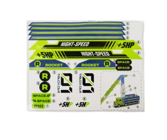 Set de joaca camion trailer cu pista de masinute KESNUP, 6 masinute metalice, include stickere colorate, materiale sigure, dimensiune pista 90.5 x 57 x 10 cm, Albastru / Verde 3 Set de joaca camion trailer cu pista de masinute KESNUP, 6 masinute metalice, include stickere colorate, materiale sigure, dimensiune pista 90.5 x 57 x 10 cm, Albastru / Verde