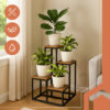 Suport pentru flori si plante cu 4 etaje KESNUP, rezistent si stabil, stand de ghivece plante de interior / exterior, calitate superioara, dimensiuni 71 - 55 - 38.5 - 23 (inaltime) x 34.5 - 34.5 (baza) cm, greutate maxima 50 kg, Negru