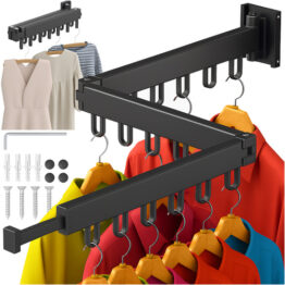 Suport uscator de haine de perete extensibil KESNUP, lungime pana la 127 cm, pliere tripla, uscator rufe cu 18 carlige, rezistent la incarcare mare, pentru balcon, baie, dormitor, instalare usoara, accesorii montaj incluse, material aliaj aluminiu, Negru 1 Suport uscator de haine de perete extensibil KESNUP, lungime pana la 127 cm, pliere tripla, uscator rufe cu 18 carlige, rezistent la incarcare mare, pentru balcon, baie, dormitor, instalare usoara, accesorii montaj incluse, material aliaj aluminiu, Negru