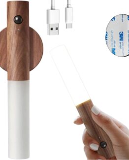 Lampa LED magnetica cu senzor de lumina si miscare KESNUP, detasabila, reincarcabila prin USB, fara fir, portabila, cu acumulator, pentru interior si exterior, ideala pentru dressing, dulap de bucatarie, baie, hol, scari, 18 x 2.5 cm, Maro Inchis