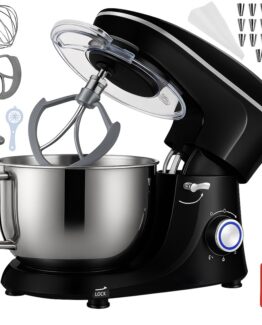 Robot de bucatarie tip mixer profesional cu bol inox de 6.2L si putere 2200W KESNUP, cu 6 trepte viteza, 3 accesorii set varfuri, separator, spatula, functie PULSE, alimentare 220-240V, Negru
