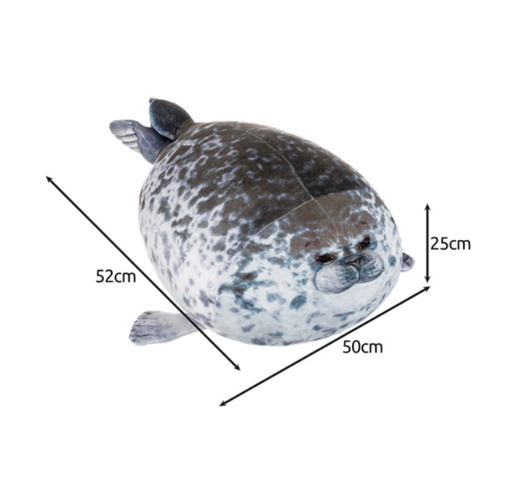 Jucarie de plus tip perna sub forma de foca KESNUP, ideala pentru copii, femei insarcinate, gravide, umplutura hipoalergenica de bumbac, material exterior moale, lavabila, dimensiune 60 x 60 cm, Gri