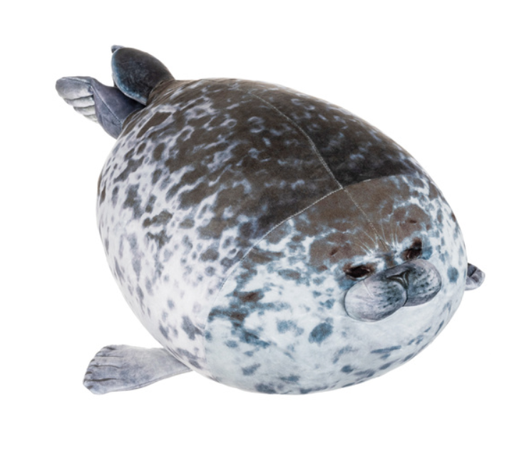 Jucarie de plus tip perna sub forma de foca KESNUP, ideala pentru copii, femei insarcinate, gravide, umplutura hipoalergenica de bumbac, material exterior moale, lavabila, dimensiune 60 x 60 cm, Gri