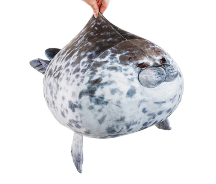 Jucarie de plus tip perna sub forma de foca KESNUP, ideala pentru copii, femei insarcinate, gravide, umplutura hipoalergenica de bumbac, material exterior moale, lavabila, dimensiune 60 x 60 cm, Gri