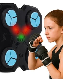 Set tinta lovituri de box si pereche de manusi KESNUP, 15 nivele de viteza, pentru copii si adulti, box, MMA, fitness, include difuzor muzical, conexiune Bluetooth, reincarcabil USB, accesorii montaj, dimensiuni 40 x 40 cm, Albastru Inchis / Negru