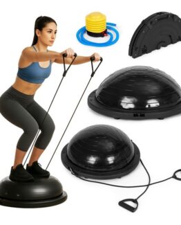 Minge de echilibru cu extensoare pentru fitness KESNUP, pentru exercitii gimnastica si recuparare medicala, sustine formarea echilibrului, dezoltarea coordonarii si musculaturii, dimensiuni minge 59.5 cm si extensoare 87 cm, baza antiderapanta, Negru