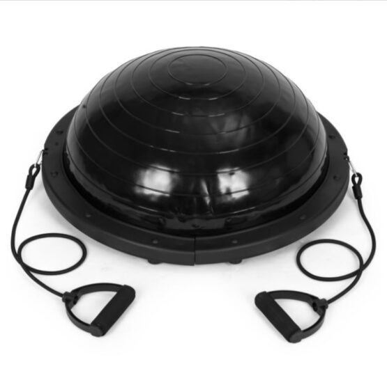 Minge de echilibru cu extensoare pentru fitness KESNUP, pentru exercitii gimnastica si recuparare medicala, sustine formarea echilibrului, dezoltarea coordonarii si musculaturii, dimensiuni minge 59.5 cm si extensoare 87 cm, baza antiderapanta, Negru