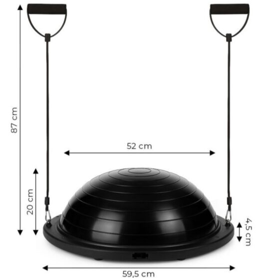 Minge de echilibru cu extensoare pentru fitness KESNUP, pentru exercitii gimnastica si recuparare medicala, sustine formarea echilibrului, dezoltarea coordonarii si musculaturii, dimensiuni minge 59.5 cm si extensoare 87 cm, baza antiderapanta, Negru