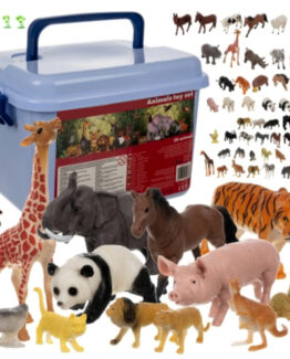 Set jucarii 48 figurine animale domestice si salbatice KESNUP, animale de la ferma, padure, safari, 14 elemente decorative, materiale sigure si durabile, dimensiuni set 28 x 20 x 18 cm, cutie de depozitare inclusa, Multicolor