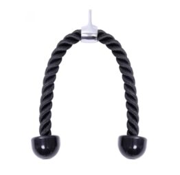 Sfoara tip frangie pentru antrenament triceps KESNUP, maner metalic pivotant, material nylon si cauciuc, lungime sfoara 60 cm, sarcina maxima 200 kg, Negru