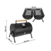 Gratar de gradina portabil cilindric dublu cu termometru pe carbuni KESNUP, ideal pentru curte, camping si pescuit, 2 gratare si 2 tavi carbune separate, cos fum pentru circulatie aer, maner transport, material metal, dimensiuni 41.5 x 36.5 x 28 cm, Negru