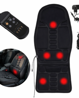 Husa scaun masaj auto, acasa, birou cu incalzire KESNUP, pentru spate, lombar, sold, coapse, control telecomanda, 8 moduri, 3 nivele de intensitate, temporizator 15 - 30 min, puncte masaj flexibile si mobile, alimentare 12V, dimensiuni 113 x 48 cm, Negru