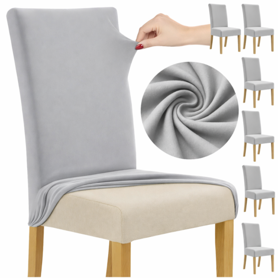 Set 6 huse protectie scaun KESNUP, marime universala, pentru scaune de bucatarie, birou, casa, restaurant, evenimente, material polyester si spandex catifelat, lavabile, banda elastica pentru fixare si antialunecare, 65 x 40 x 35 cm, Gri Deschis 1 Set 6 huse protectie scaun KESNUP, marime universala, pentru scaune de bucatarie, birou, casa, restaurant, evenimente, material polyester si spandex catifelat, lavabile, banda elastica pentru fixare si antialunecare, 65 x 40 x 35 cm, Gri Deschis