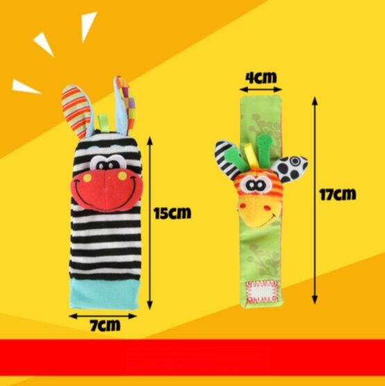Set 2 sosete si 2 bratari zornaitoare interactive pentru bebelusi KESNUP, materiale sigure pentru dentitie si masticatie, pentru dezvoltarea abilitatilor motrice, coordonarii sau atentiei, model zebra, girafa, material textil, Multicolor 2 Set 2 sosete si 2 bratari zornaitoare interactive pentru bebelusi KESNUP, materiale sigure pentru dentitie si masticatie, pentru dezvoltarea abilitatilor motrice, coordonarii sau atentiei, model zebra, girafa, material textil, Multicolor
