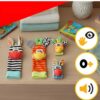 Set 2 sosete si 2 bratari zornaitoare interactive pentru bebelusi KESNUP, materiale sigure pentru dentitie si masticatie, pentru dezvoltarea abilitatilor motrice, coordonarii sau atentiei, model zebra, girafa, material textil, Multicolor 3 Set 2 sosete si 2 bratari zornaitoare interactive pentru bebelusi KESNUP, materiale sigure pentru dentitie si masticatie, pentru dezvoltarea abilitatilor motrice, coordonarii sau atentiei, model zebra, girafa, material textil, Multicolor