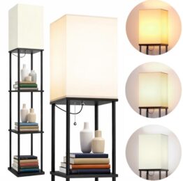 Lampadar dreptunghiular de podea cu rafturi depozitare KESNUP, ideal pentru living, dormitor si birou, lampa moderna cu 3 moduri reglare intensitate lumina: calda, rece si neutra, dimensiuni: 160 cm (inaltime), 26 x 26 cm (baza), alimentare 220 V, Negru 1 Lampadar dreptunghiular de podea cu rafturi depozitare KESNUP, ideal pentru living, dormitor si birou, lampa moderna cu 3 moduri reglare intensitate lumina: calda, rece si neutra, dimensiuni: 160 cm (inaltime), 26 x 26 cm (baza), alimentare 220 V, Negru