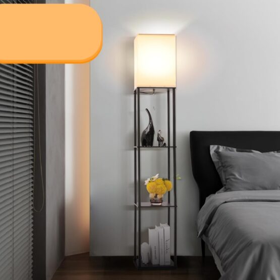Lampadar dreptunghiular de podea cu rafturi depozitare KESNUP, ideal pentru living, dormitor si birou, lampa moderna cu 3 moduri reglare intensitate lumina: calda, rece si neutra, dimensiuni: 160 cm (inaltime), 26 x 26 cm (baza), alimentare 220 V, Negru Lampadar dreptunghiular de podea cu rafturi depozitare KESNUP, ideal pentru living, dormitor si birou, lampa moderna cu 3 moduri reglare intensitate lumina: calda, rece si neutra, dimensiuni: 160 cm (inaltime), 26 x 26 cm (baza), alimentare 220 V, Negru