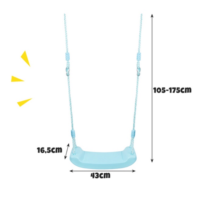 Leagan pentru copii KESNUP, ideal pentru casa, gradina, balcon si terasa, franghie ajustabila 105 - 175 cm, inele prindere, constructie sigura, usor de asamblat, rezistent la ploaie, radiatii UV, material polipropilena, dimensiuni 43 x 16.5 cm, Bleu