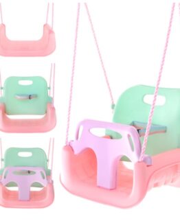 Leagan copii 3 in 1 de exterior si interior cu bara detasabila KESNUP, centura siguranta, functie anti rasturnare, inele prindere, franghie ajustabila 1.2 - 1.5 m, spatar detasabil, prindere in 2 puncte, 43 x 38 x 37.5 cm, Roz / Mov / Verde Pastel