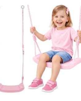 Leagan pentru copii KESNUP, ideal pentru casa, gradina, balcon si terasa, franghie ajustabila 105 - 175 cm, inele prindere, constructie sigura, usor de asamblat, rezistent la ploaie, radiatii UV, material polipropilena, dimensiuni 43 x 16.5 cm, Roz