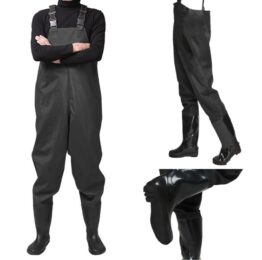 Salopeta cu pieptar si cizme de pescuit cu bretele ajustabile KESNUP, marime 43, cu talpa antiderapanta, material PVC impermeabil, lungime 130 cm, latime 60 cm, greutate 2 kg, include kit de reparare, Negru 1 Salopeta cu pieptar si cizme de pescuit cu bretele ajustabile KESNUP, marime 43, cu talpa antiderapanta, material PVC impermeabil, lungime 130 cm, latime 60 cm, greutate 2 kg, include kit de reparare, Negru